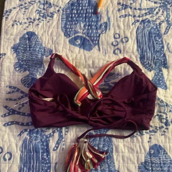 BECCA by Rebecca Virtue Quest Bikini Top Woven Ribbons Raspberry new without tag - Picture 6 of 8